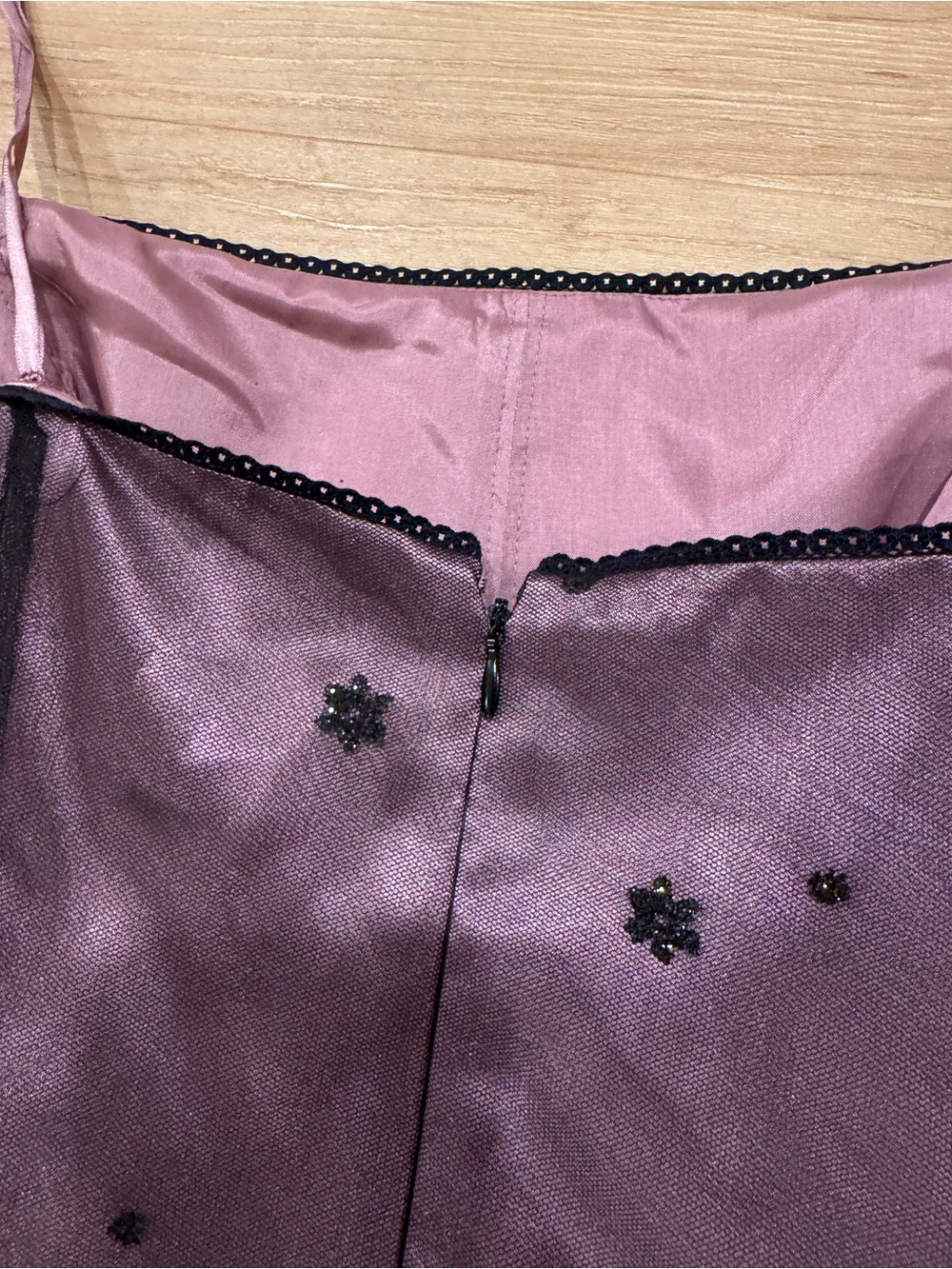 90s Strapless Pink Midi Dress Black Tulle Glitter Overlay Whimsigoth Size 12 - Picture 6 of 7